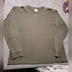 Nike Long Sleeve Shirt Mens Large Center Swoosh Green Olive Forest Sage